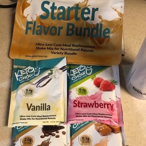Keto Starter Flavor Bundle and shaker cup.